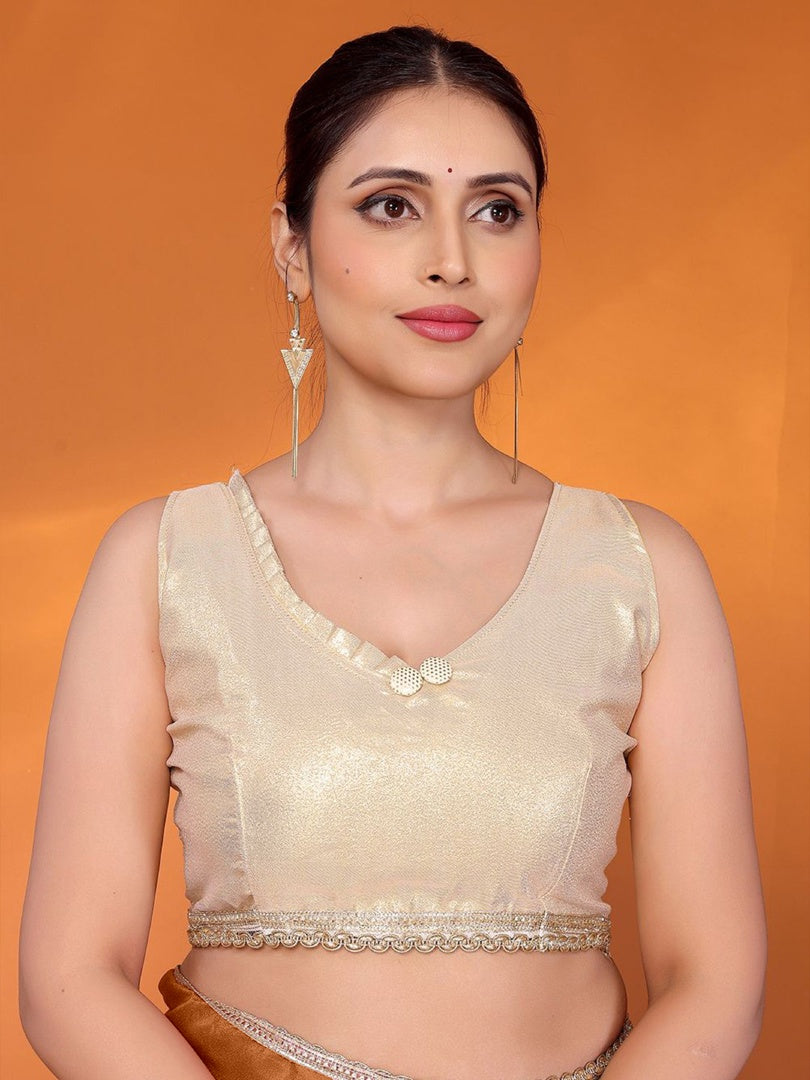 Elegant Brown Star Georgette Saree with Golden Lace Border & Gotaa Zari Blouse