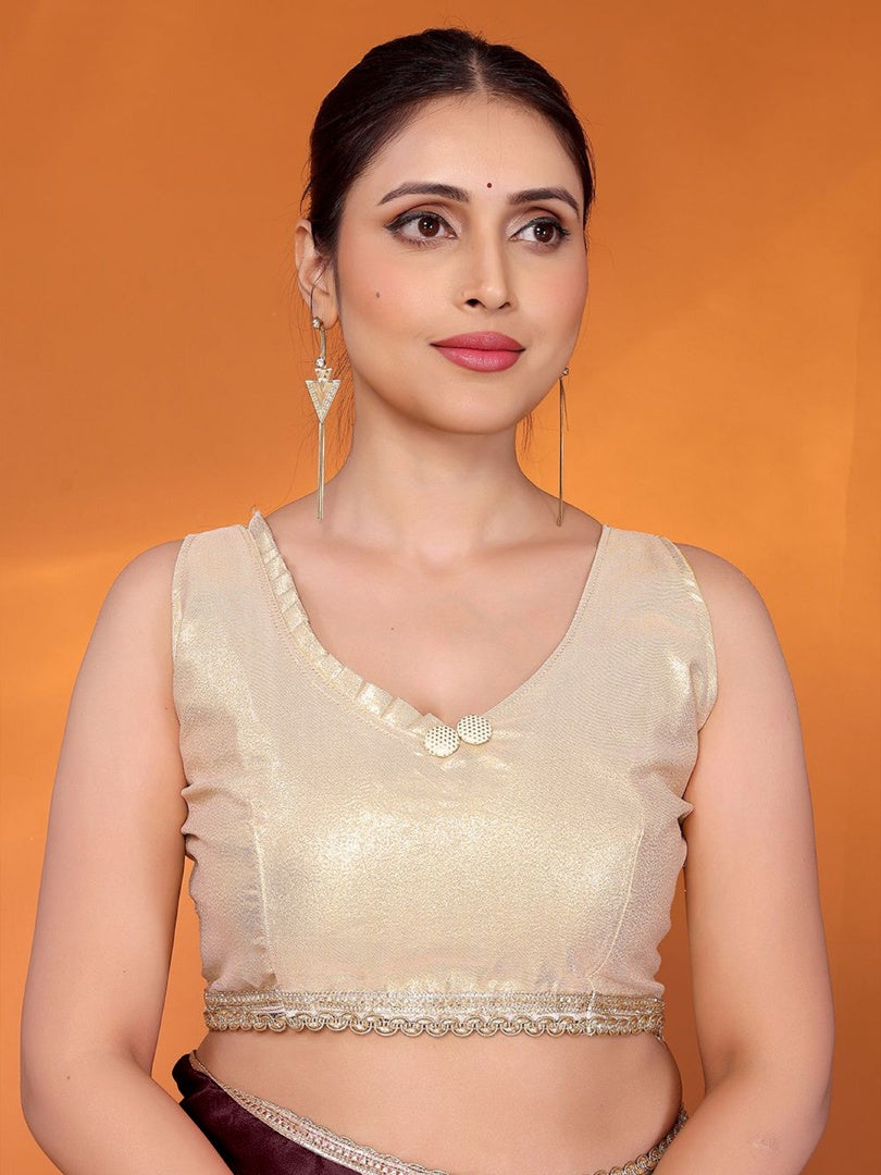 Stylish Burgundy Star Georgette Saree with Golden Lace & Matching Gotaa Zari Blouse