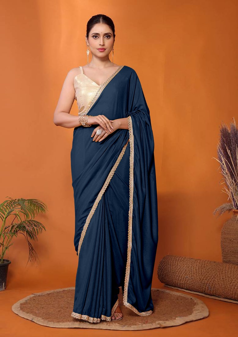 Refreshing Morpich Star Georgette Saree with Golden Lace & Gotaa Zari Blouse
