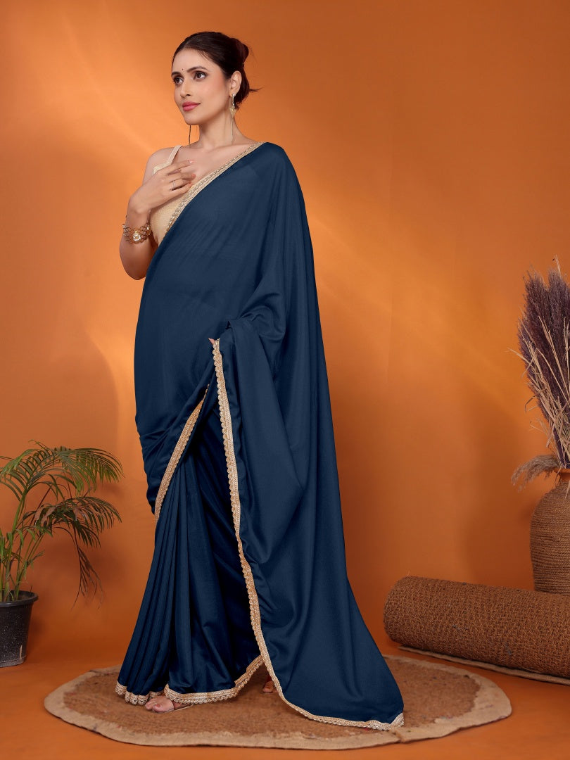 Refreshing Morpich Star Georgette Saree with Golden Lace & Gotaa Zari Blouse
