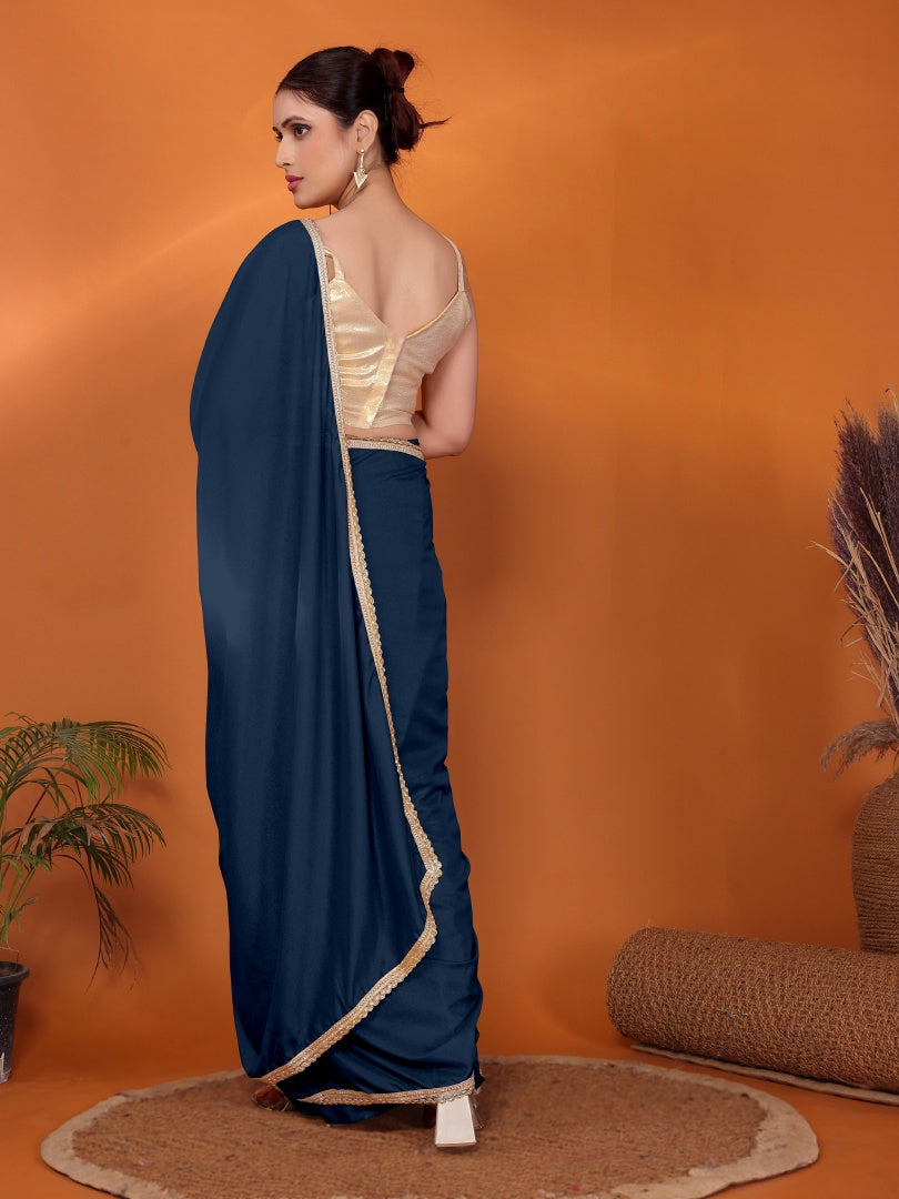 Refreshing Morpich Star Georgette Saree with Golden Lace & Gotaa Zari Blouse
