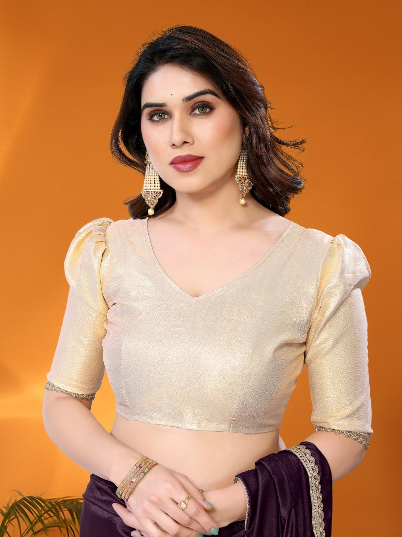 Rich Wine Star Georgette Saree with Golden Lace Detailing & Gotaa Zari Blouse