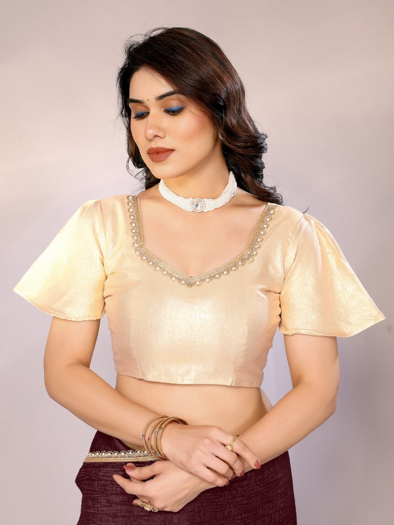 Stylish Burgundy Star Georgette Solid Saree with Motiwork Border & Gotaa Zari Blouse