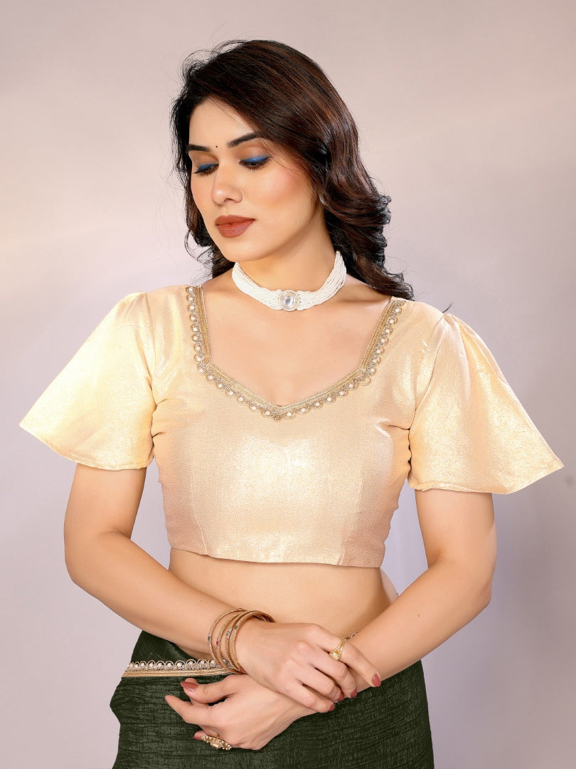 Graceful Mehendi Star Georgette Saree with Motiwork Border & Gotaa Zari Blouse