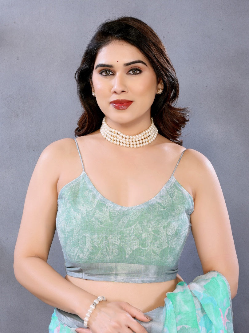 Elegant Firozi Lilan Patta Printed Saree with Matching Lilan Patta Blouse