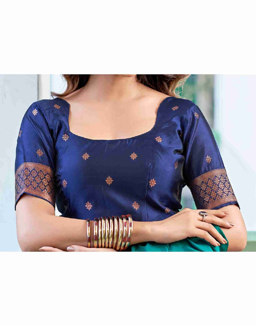 Elegant Firozi Banarasi Silk Weaving Saree with Matching Banarasi Silk Blouse