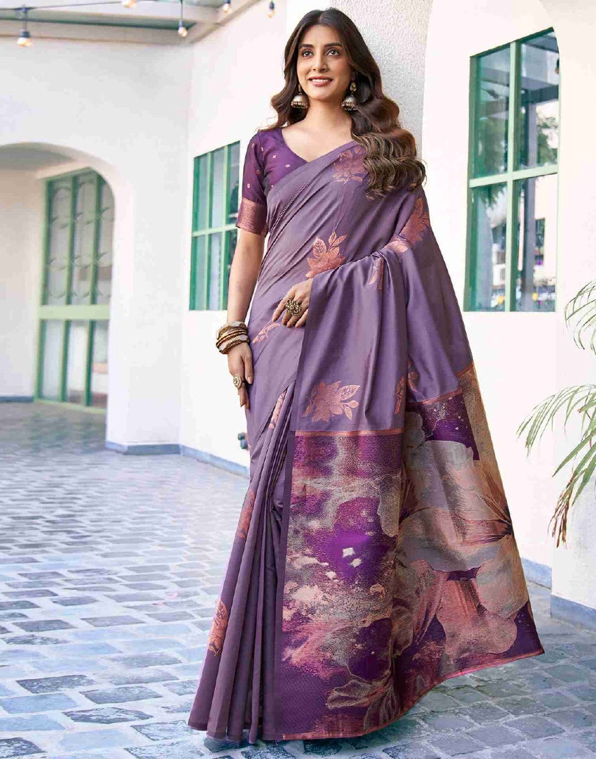 Royal Purple Banarasi Silk Weaving Saree with Banarasi Silk Blouse