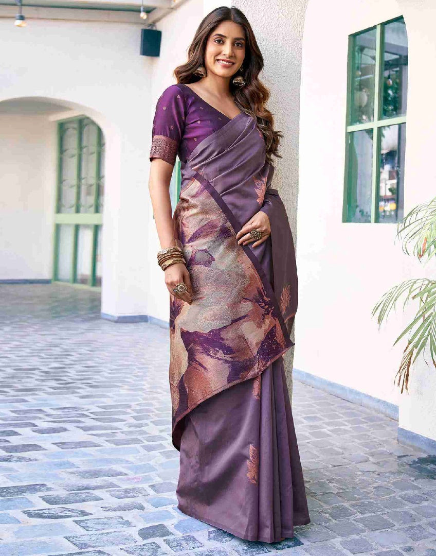 Royal Purple Banarasi Silk Weaving Saree with Banarasi Silk Blouse