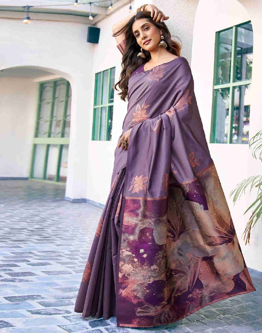 Royal Purple Banarasi Silk Weaving Saree with Banarasi Silk Blouse