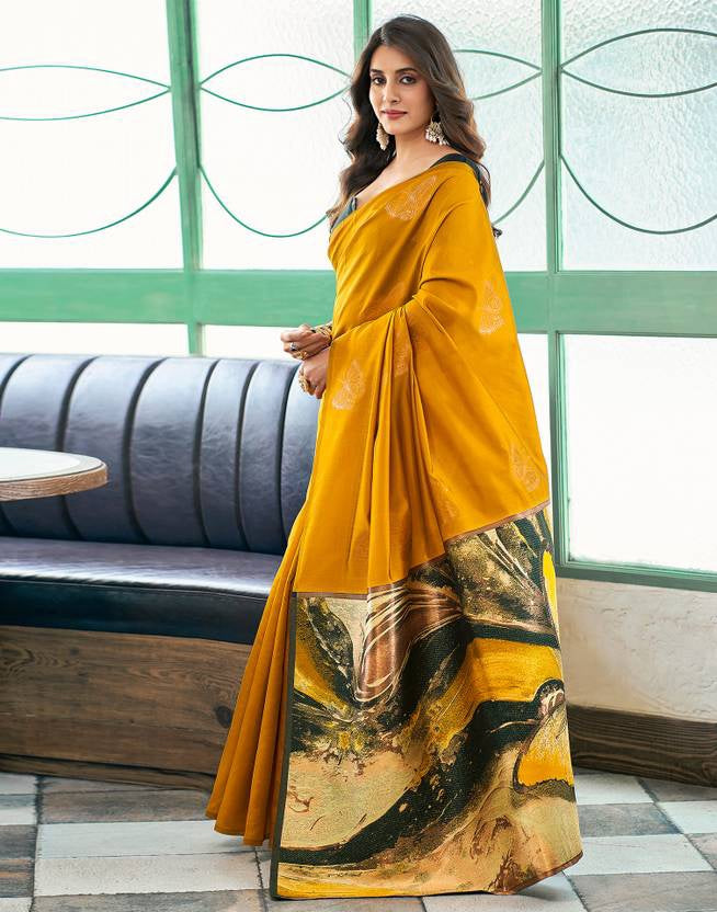 Bright Yellow Banarasi Silk Weaving Saree with Banarasi Silk Blouse