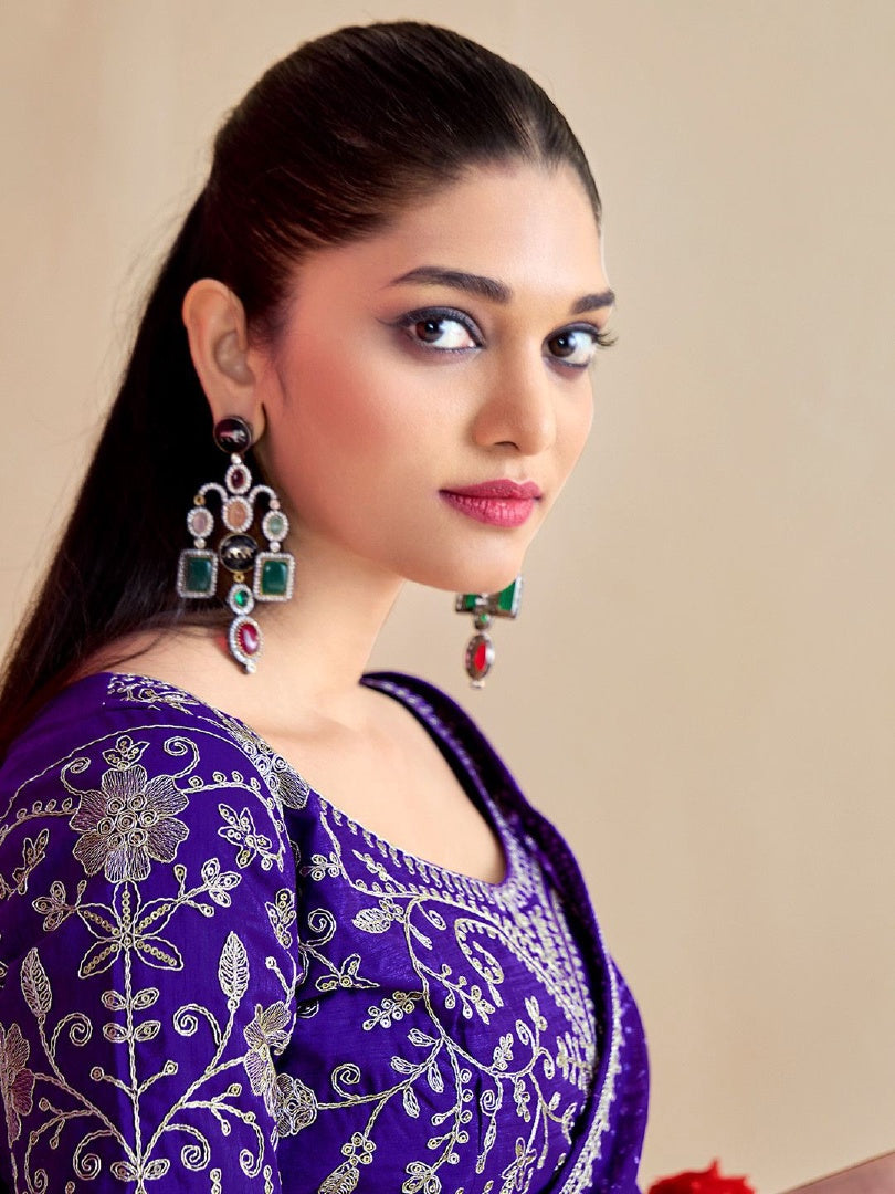 Rich Jamun Moss Chiffon Bandhni Saree with Embroidery Work Lace & Banglory Blouse