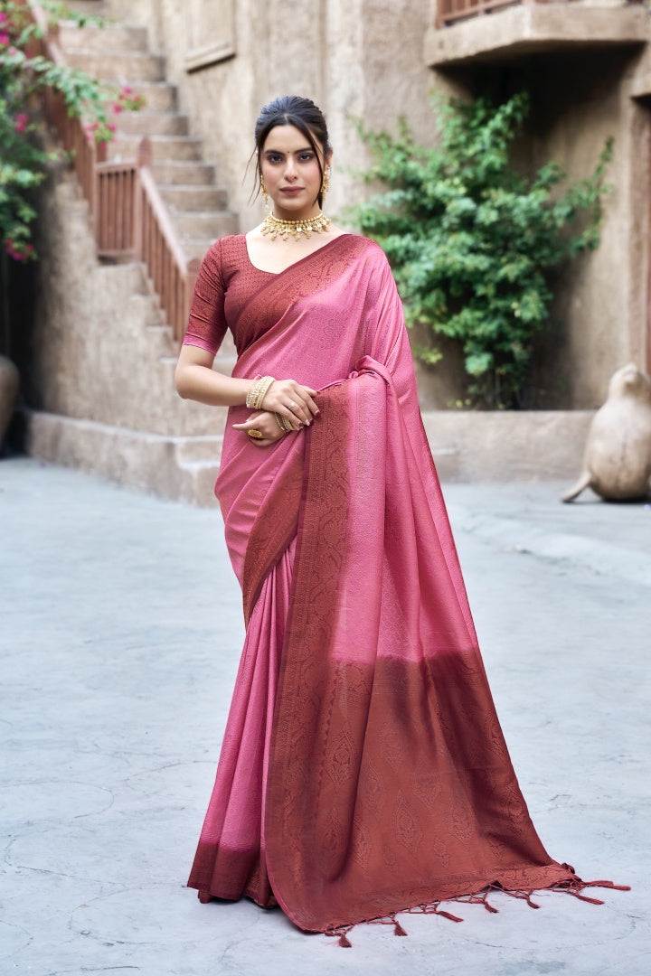 Gajari Banarasi Silk Weaving Saree with Matching Blouse