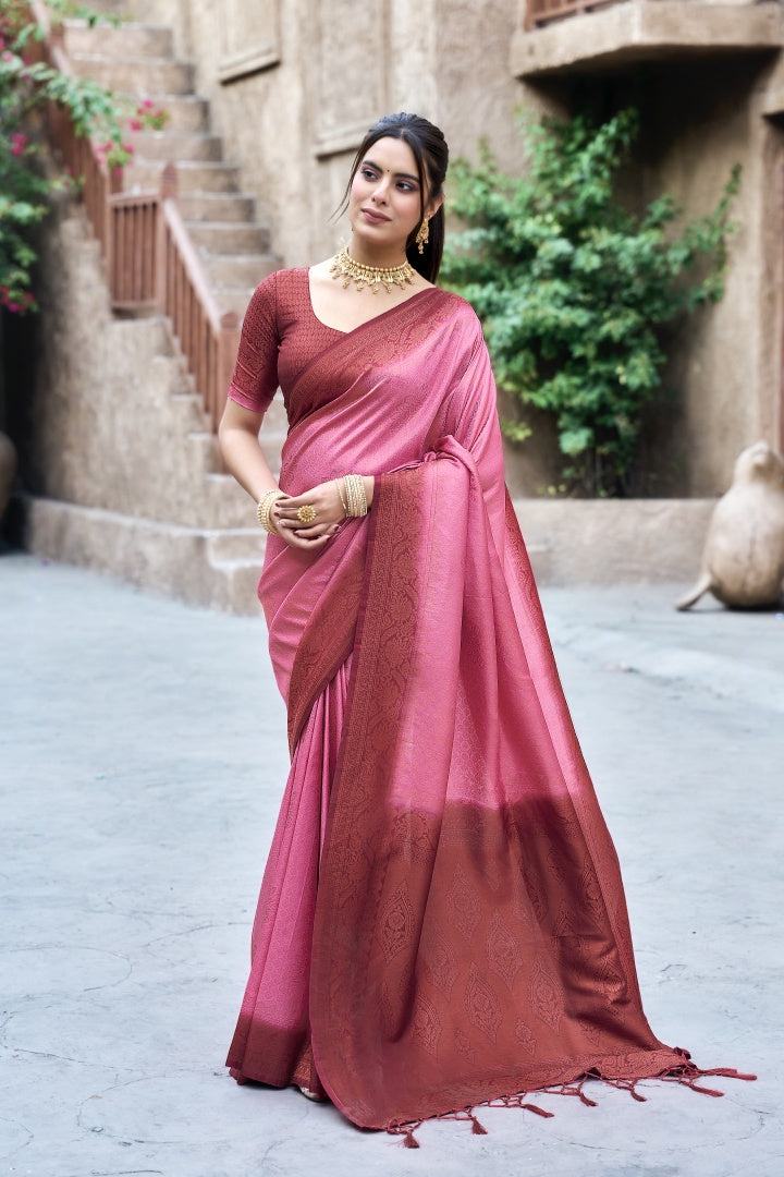 Gajari Banarasi Silk Weaving Saree with Matching Blouse