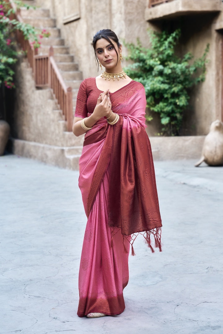 Gajari Banarasi Silk Weaving Saree with Matching Blouse