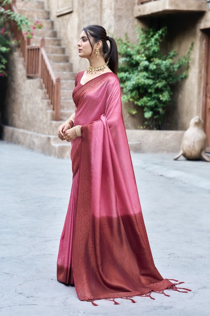 Gajari Banarasi Silk Weaving Saree with Matching Blouse