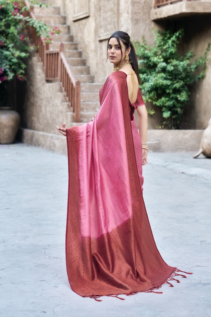 Gajari Banarasi Silk Weaving Saree with Matching Blouse