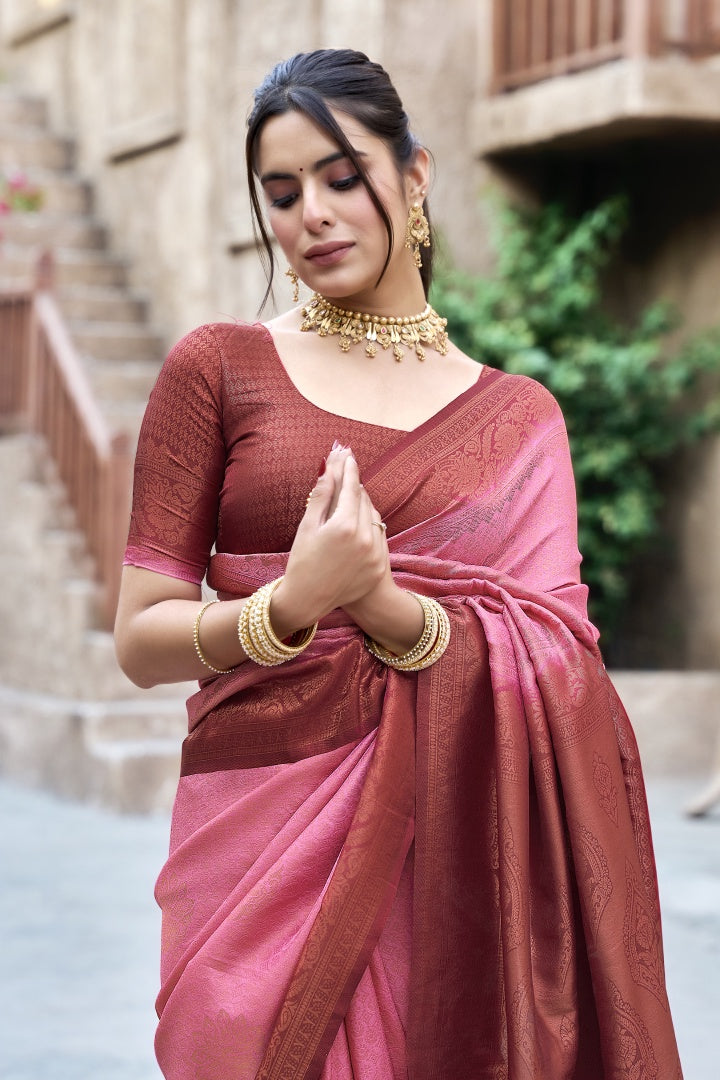 Gajari Banarasi Silk Weaving Saree with Matching Blouse