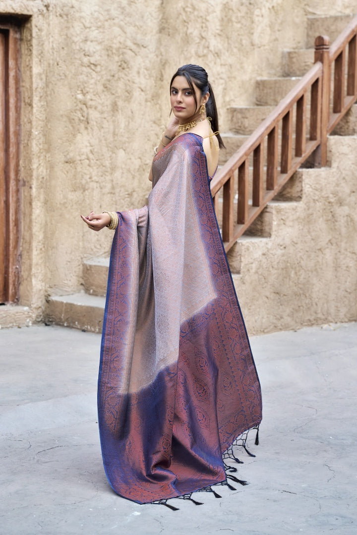 Grey Banarasi Silk Weaving Saree with Matching Blouse