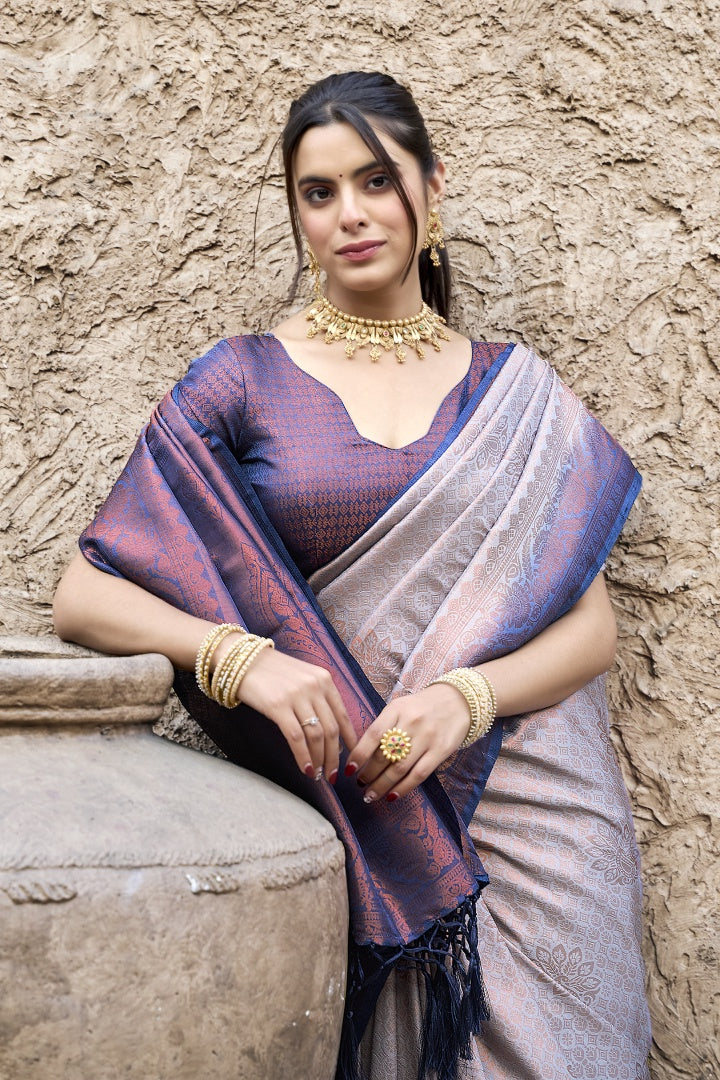 Grey Banarasi Silk Weaving Saree with Matching Blouse