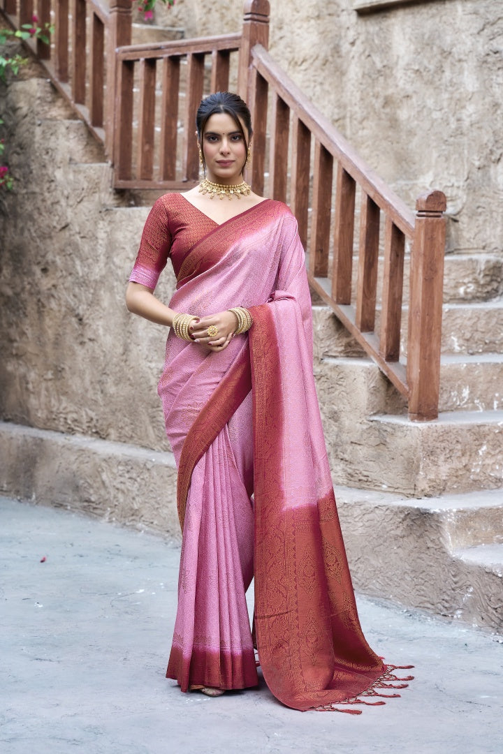 Light Pink Banarasi Silk Weaving Saree with Matching Blouse
