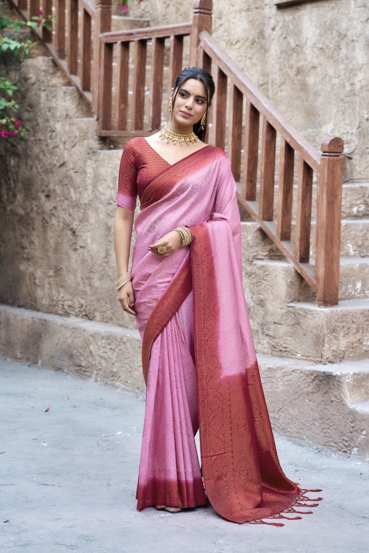 Light Pink Banarasi Silk Weaving Saree with Matching Blouse
