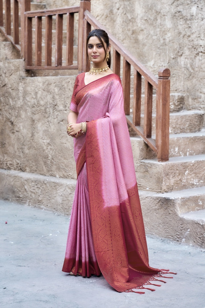 Light Pink Banarasi Silk Weaving Saree with Matching Blouse