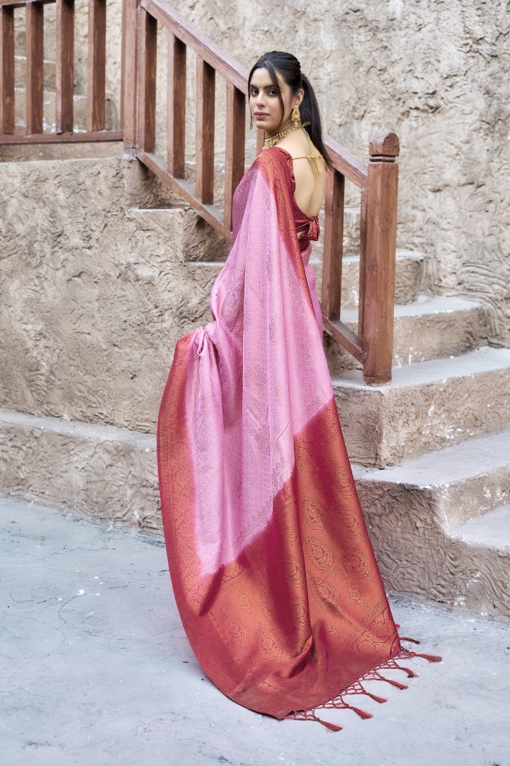 Light Pink Banarasi Silk Weaving Saree with Matching Blouse