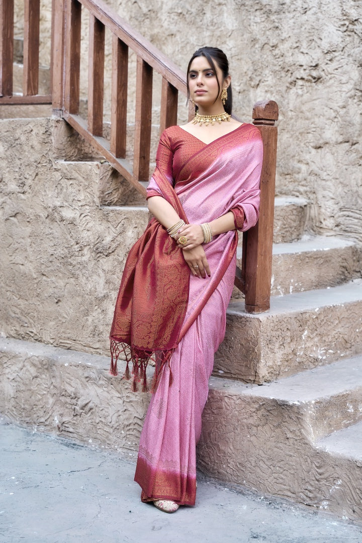 Light Pink Banarasi Silk Weaving Saree with Matching Blouse