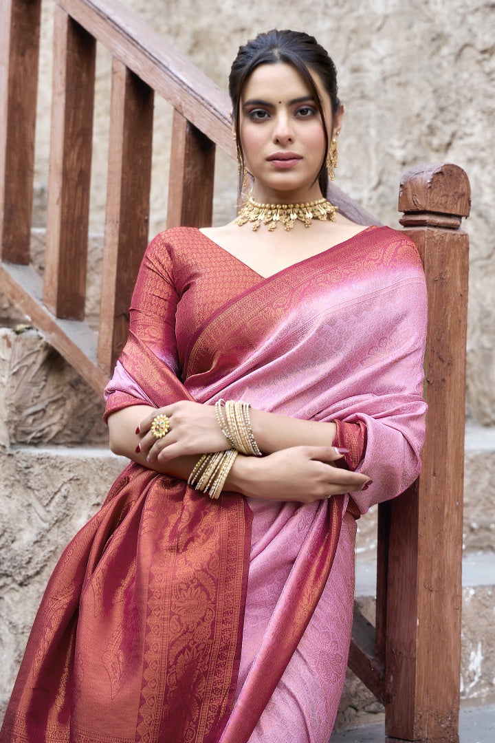 Light Pink Banarasi Silk Weaving Saree with Matching Blouse