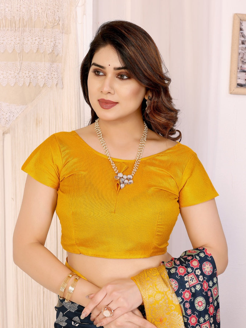 Elegant Blue Dolla Jacquard Border Printed Saree with Bannlory Silk Blouse