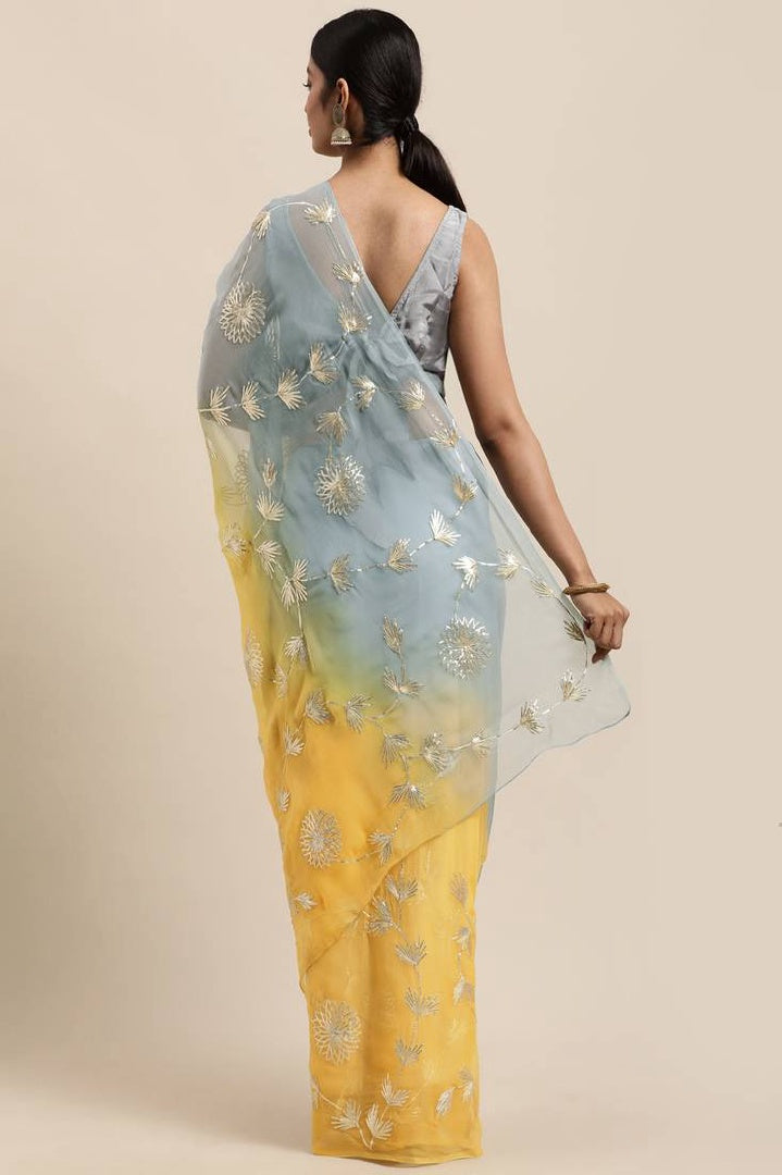 Grey Yellow Silk Organza Gotta Patti Saree with Satin Silk Blouse