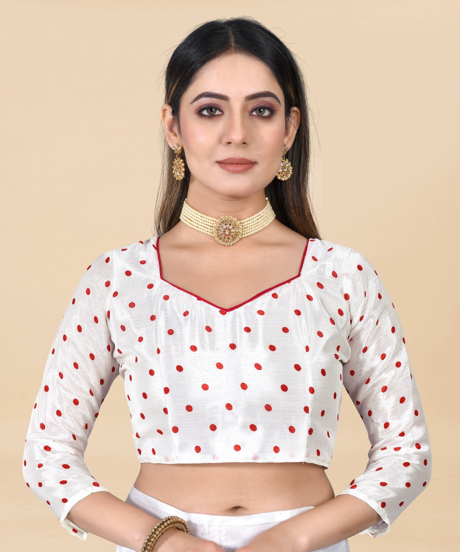 Classic White Chinon Printed Saree with Foil Work & Chiffon Blouse