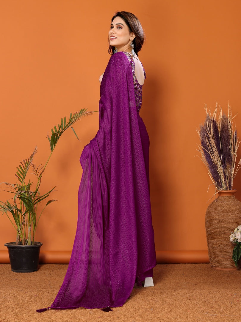 Magenta Plain Saree with Kalamkari Digital Print Blouse