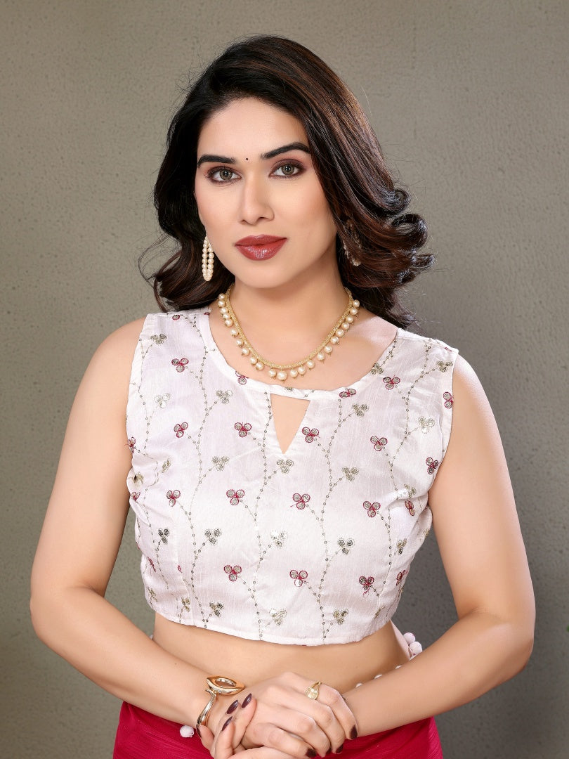 Charming Pink Polyester Zari Saree with Embroidery Work Blouse & Pum Pum Lace