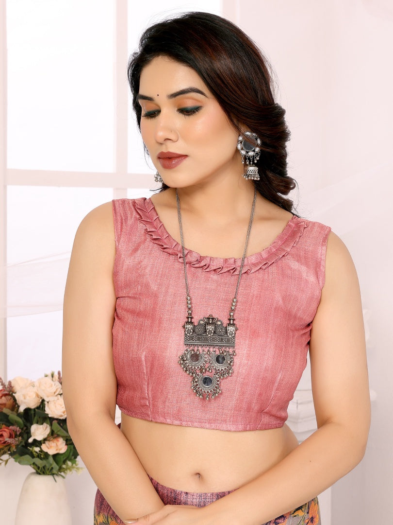 Pink Printed Khadi Saree for Women – Soft Lightweight Saree with Matching Blouse