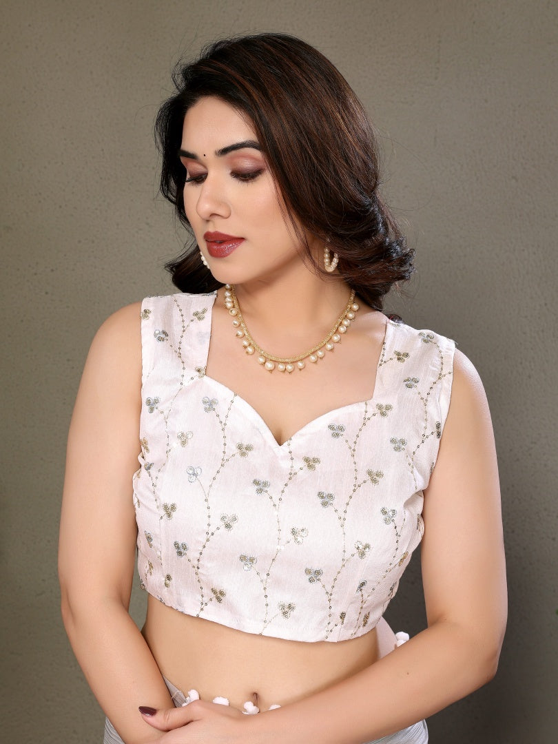 Elegant Grey Polyester Zari Saree with Embroidery Work Blouse & Pum Pum Lace