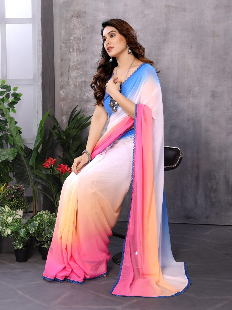 Alia Design Printed Georgette Ready-to-Wear Saree for Women with Bagnlori Blouse