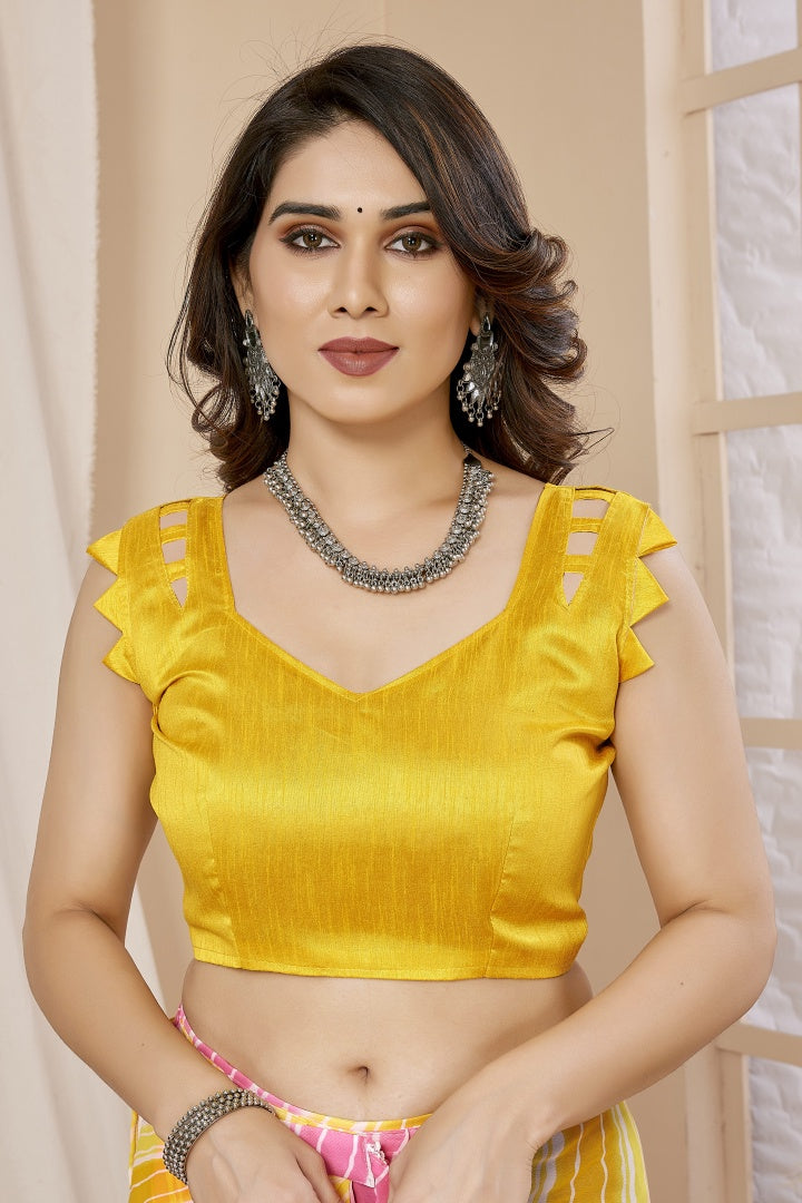 Lemon Printed Georgette Ready-to-Wear Saree for Women with Bagnlori Blouse