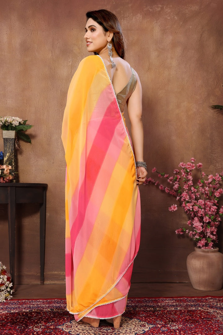 Multi Printed Georgette Ready-to-Wear Saree for Women with Bagnlori Blouse