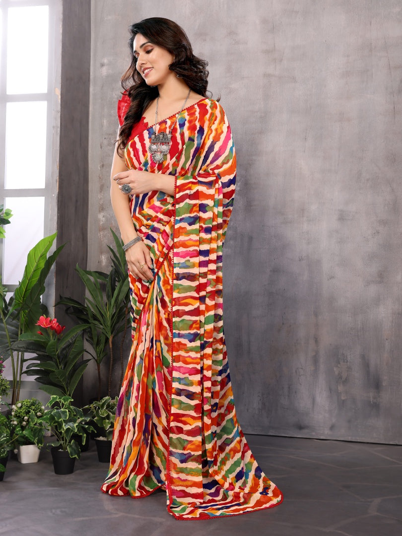 Pachrangi Printed Georgette Ready-to-Wear Saree for Women with Bagnlori Blouse