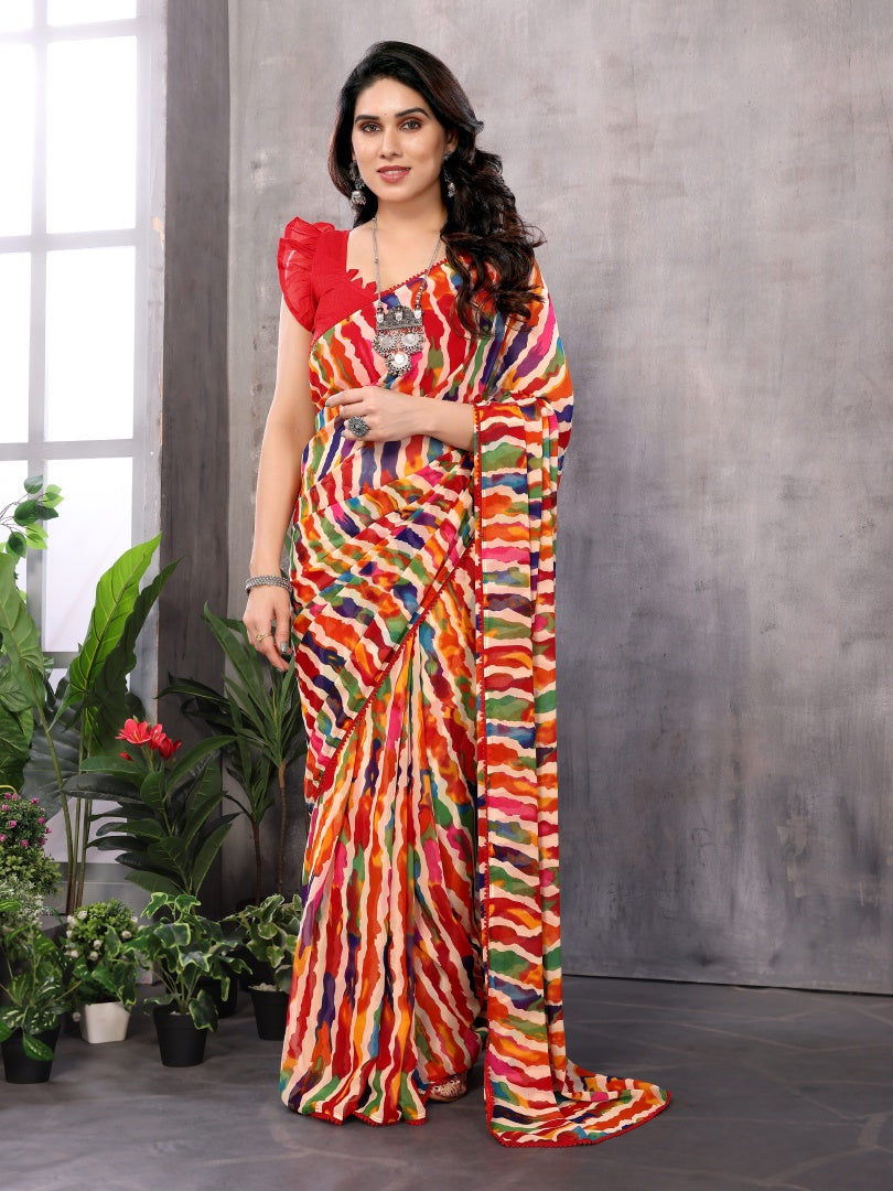 Pachrangi Printed Georgette Ready-to-Wear Saree for Women with Bagnlori Blouse