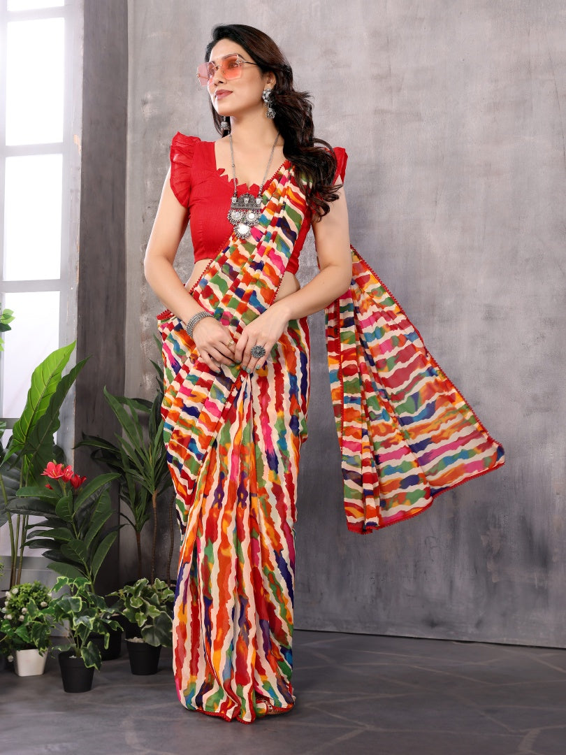 Pachrangi Printed Georgette Ready-to-Wear Saree for Women with Bagnlori Blouse
