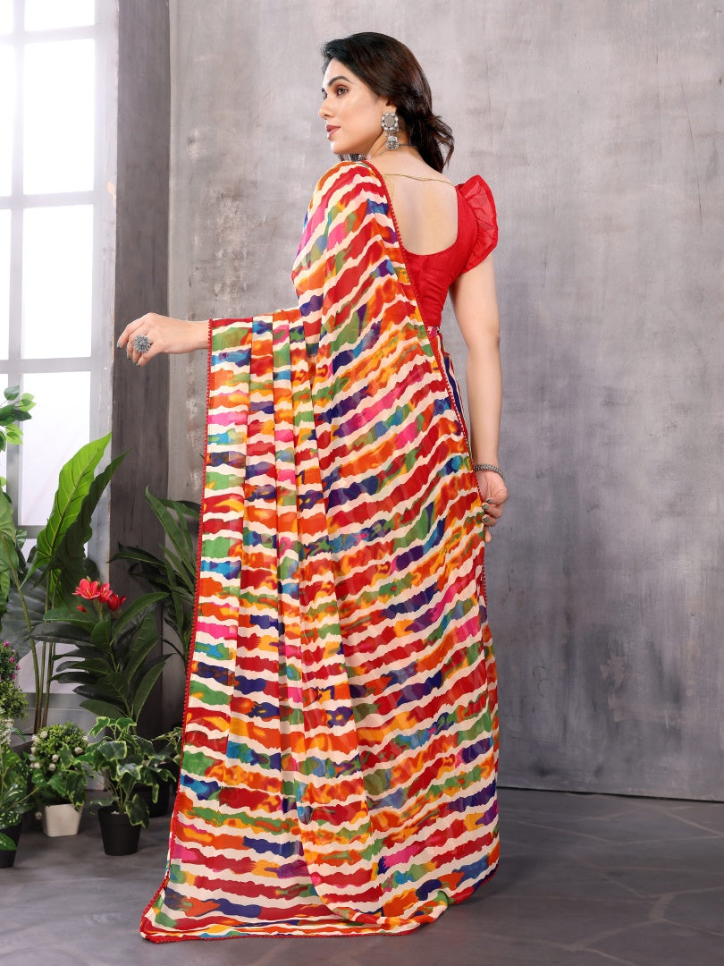 Pachrangi Printed Georgette Ready-to-Wear Saree for Women with Bagnlori Blouse