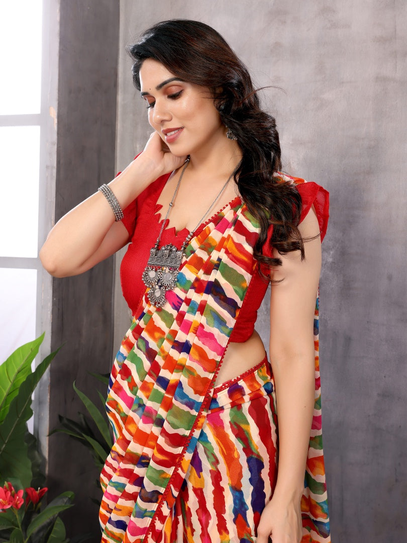 Pachrangi Printed Georgette Ready-to-Wear Saree for Women with Bagnlori Blouse