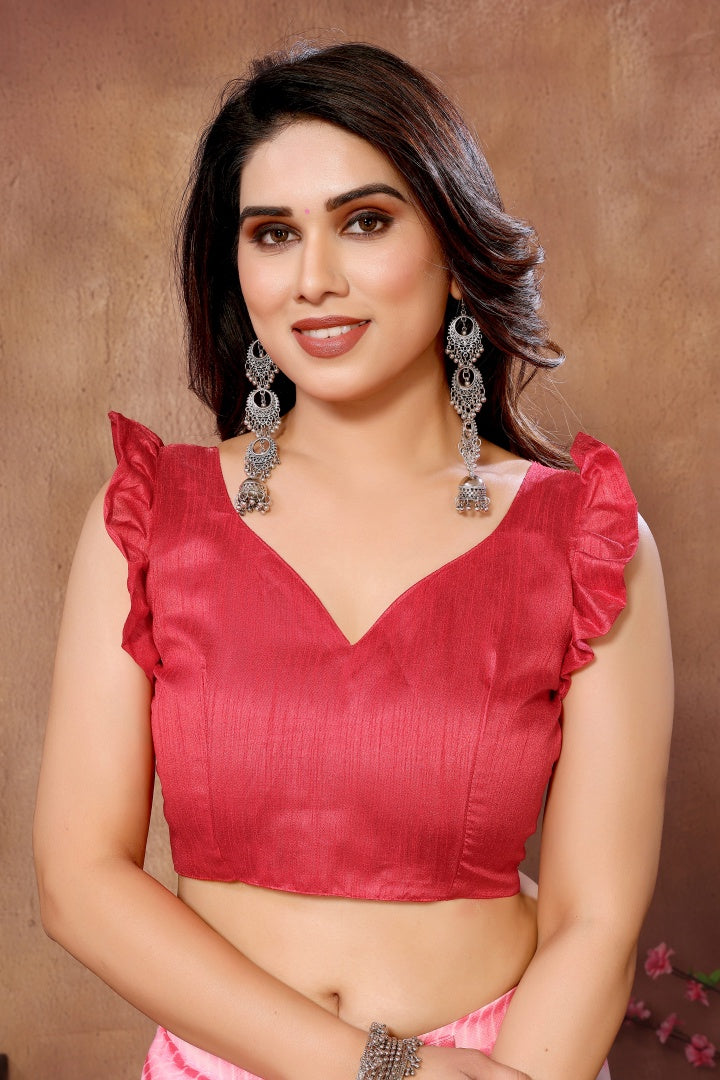 Pink Printed Georgette Ready-to-Wear Saree for Women with Bagnlori Blouse