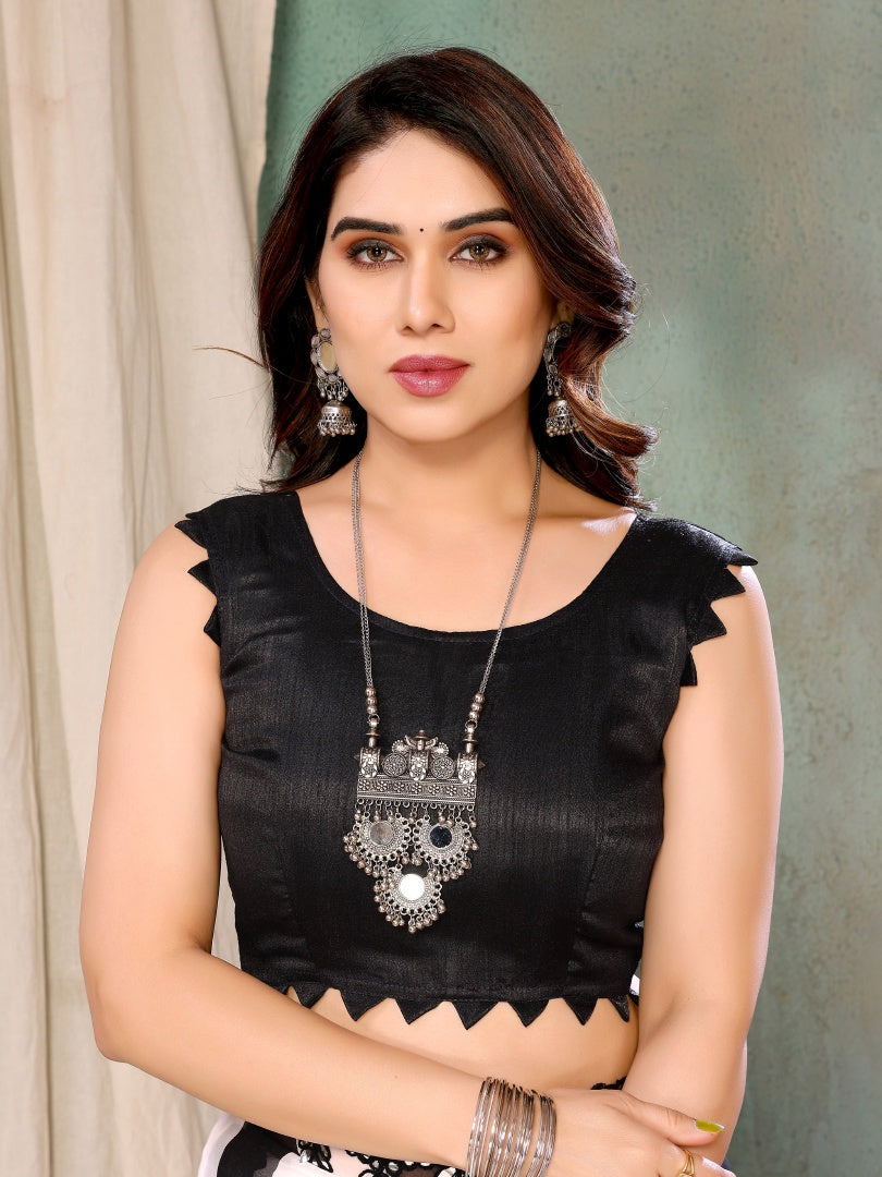 Zebra Print Georgette Saree with Mirror Work & Banglori Blouse