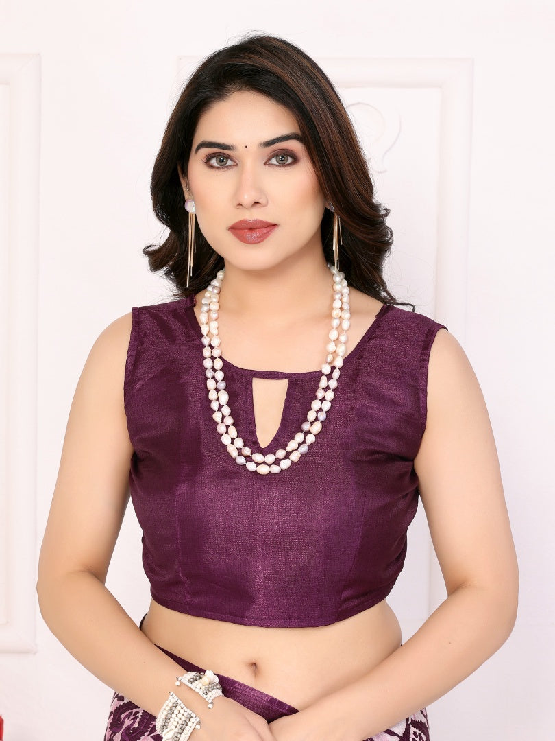 Beautiful Purple Khadi Printed Saree with Matching Khadi Blouse