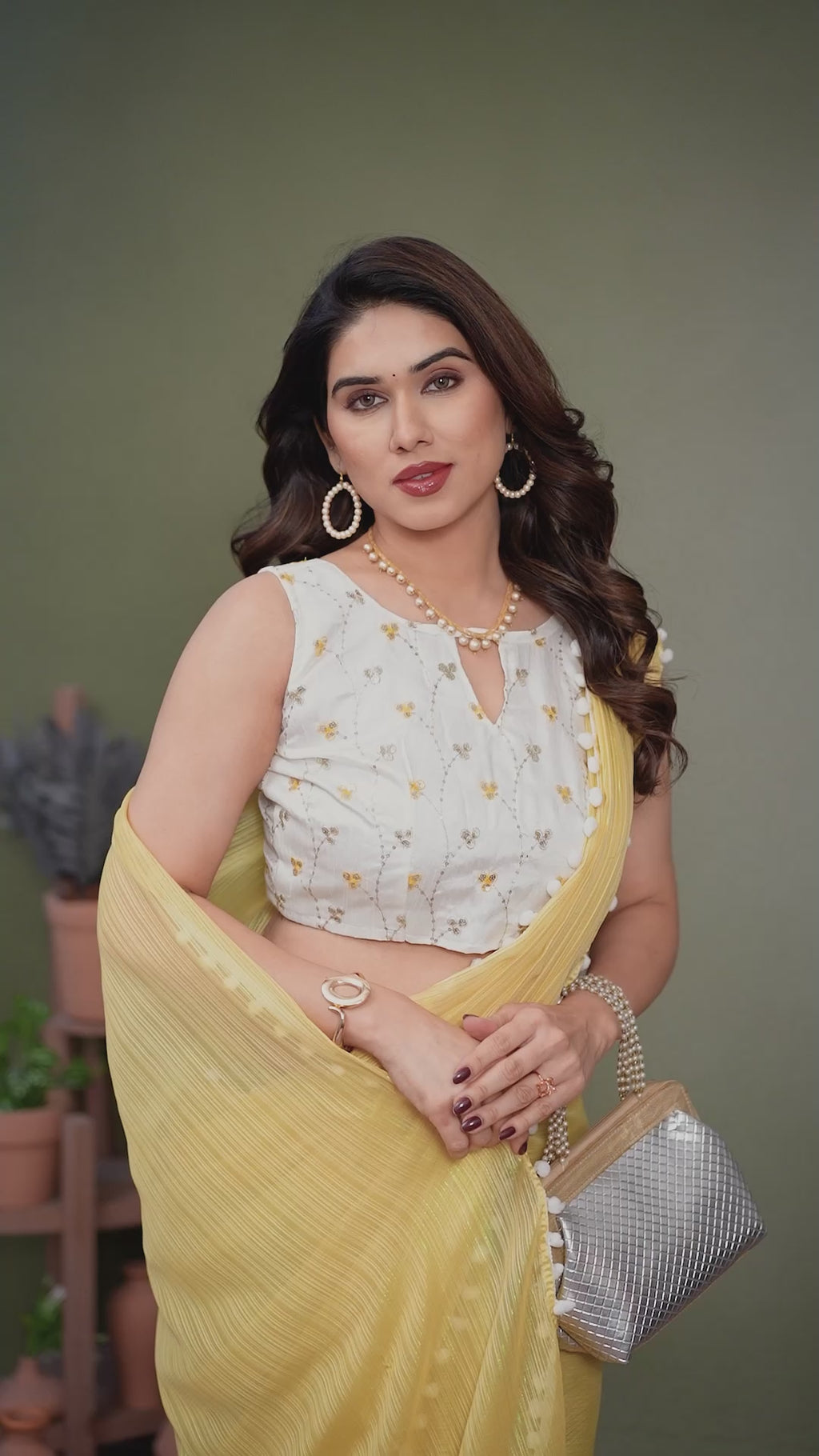 Bright Yellow Polyester Zari Saree with Embroidered Blouse & Pum Pum Lace