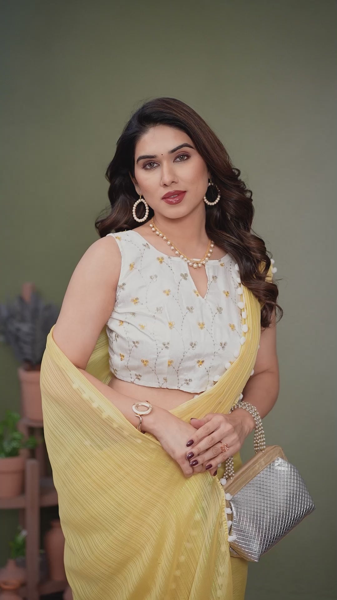 Bright Yellow Polyester Zari Saree with Embroidered Blouse & Pum Pum Lace