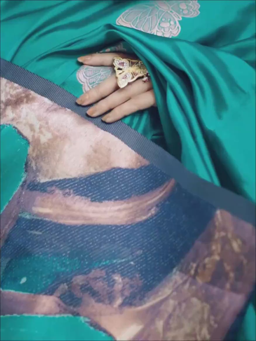 Elegant Firozi Banarasi Silk Weaving Saree with Matching Banarasi Silk Blouse